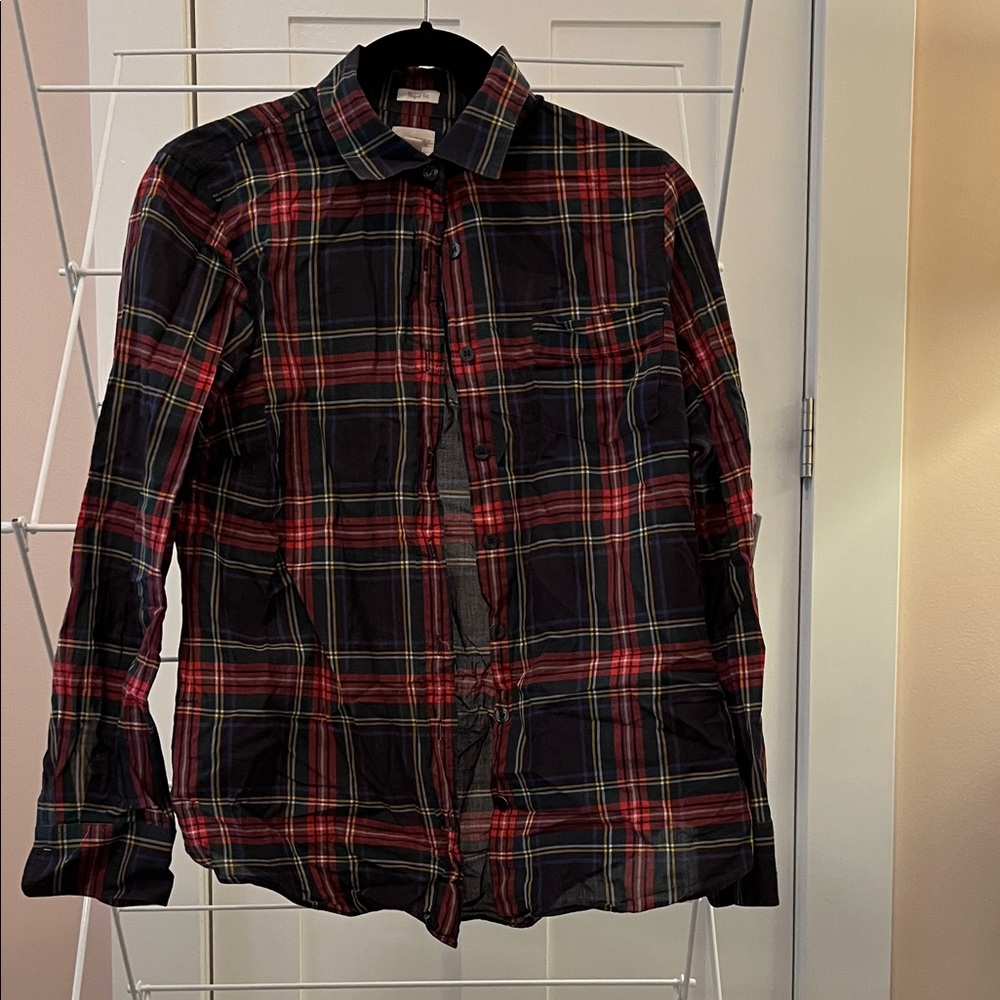 J. Crew Women’s Perfect Fit Black Watch Plaid Holiday Plaid Dress Shirt